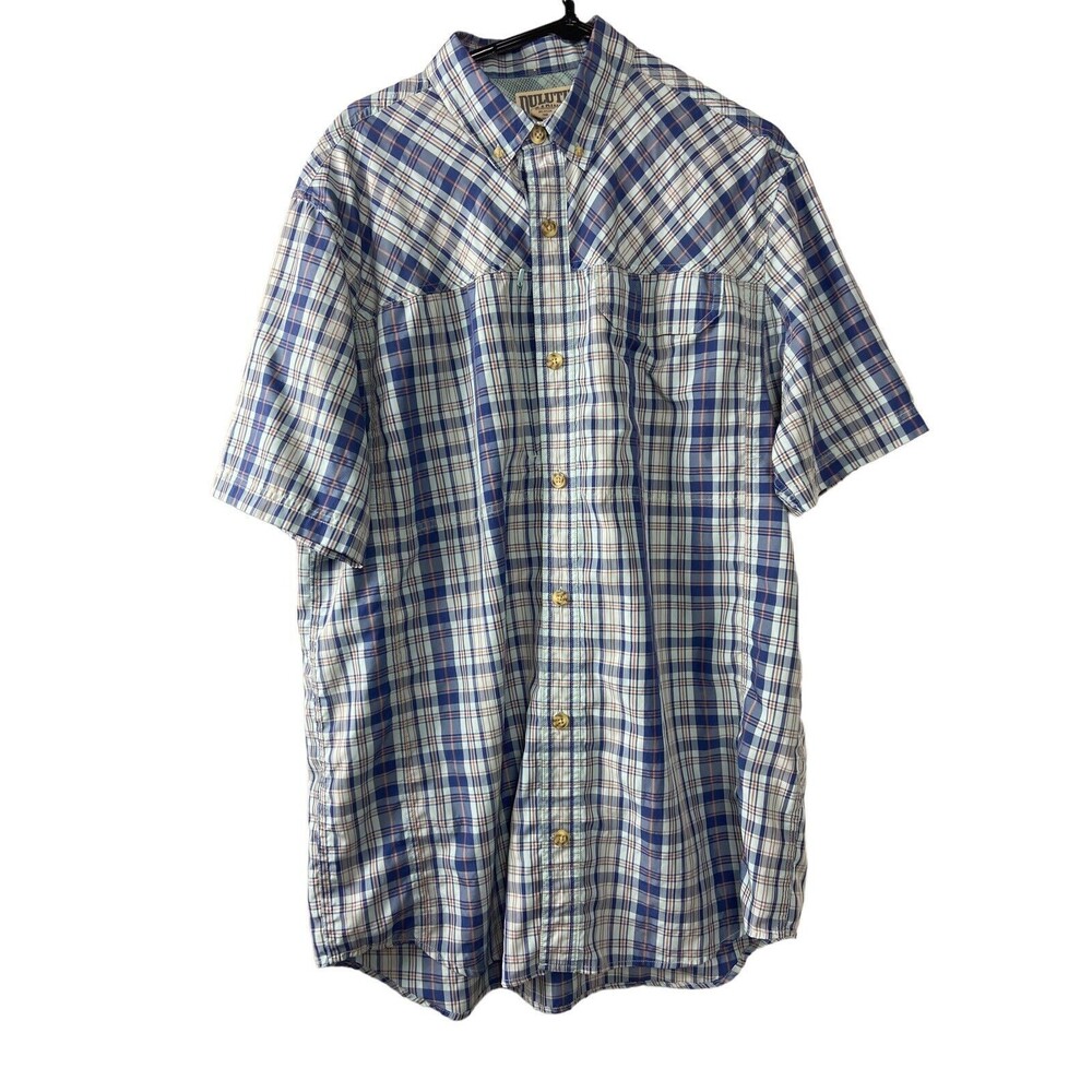 Duluth Trading Men's LT Blue Plaid Button-down Shirt Short Sleeve Lightweight